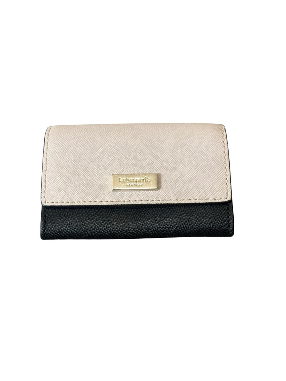 kate spade Two-Tone Cream and Black Compact Wallet with Gold Plaque